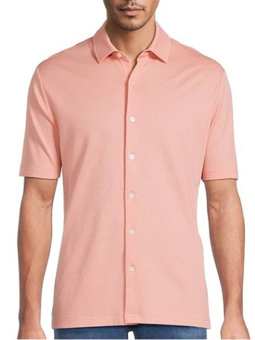 Men's Hart Schaffner Marx Short-Sleeve Button-Up Shirt in Light Peach L